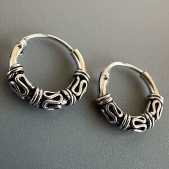 Sterling silver Bali Hoop Earrings- 10mm - Picture 5 of 5